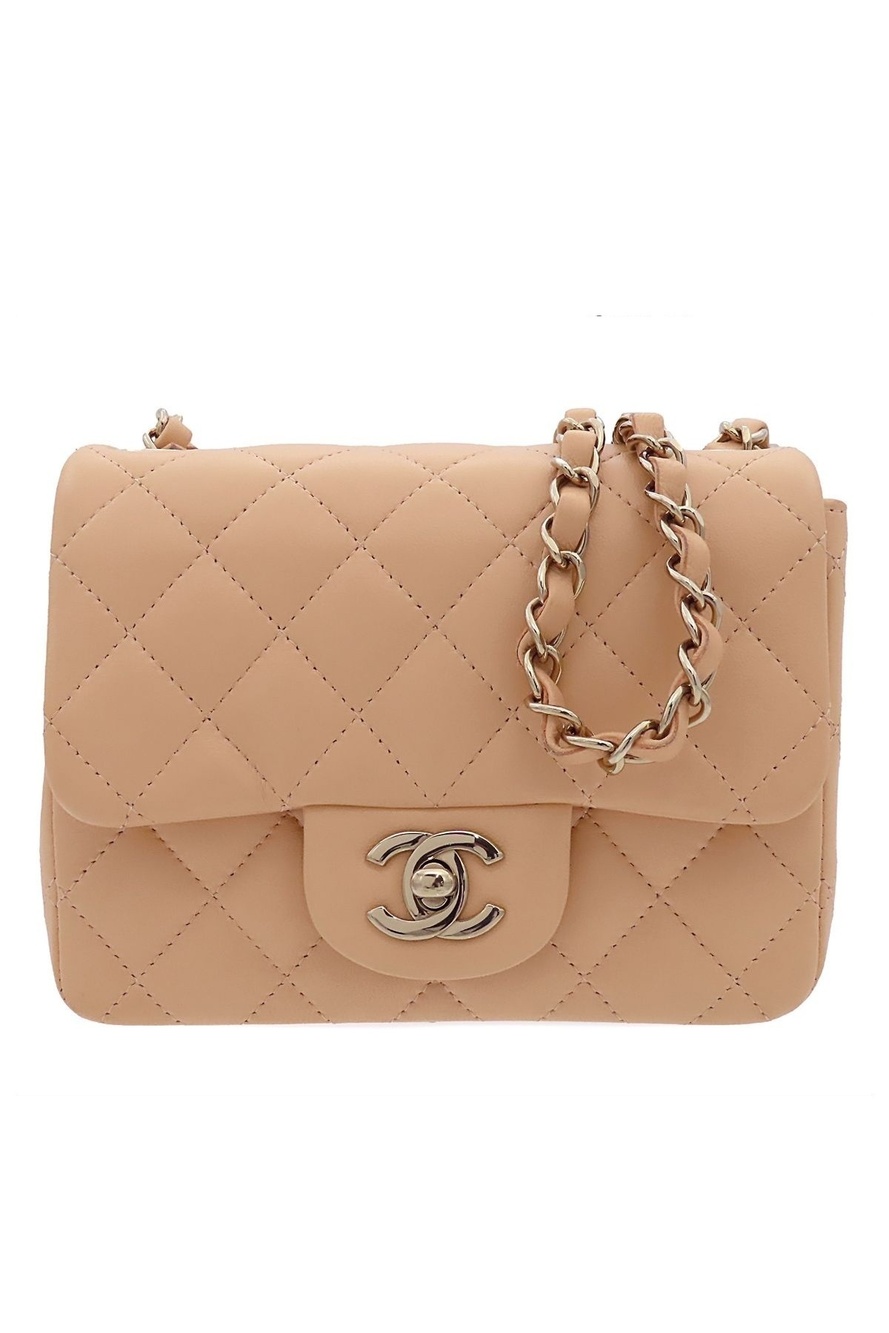 Chanel Mini Quilted Beige Gold Lambskin 18 Chain Shoulder Bag